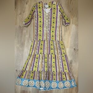 Alicia Bell Vibrant Striped Silk Patchwork Maxi Dress